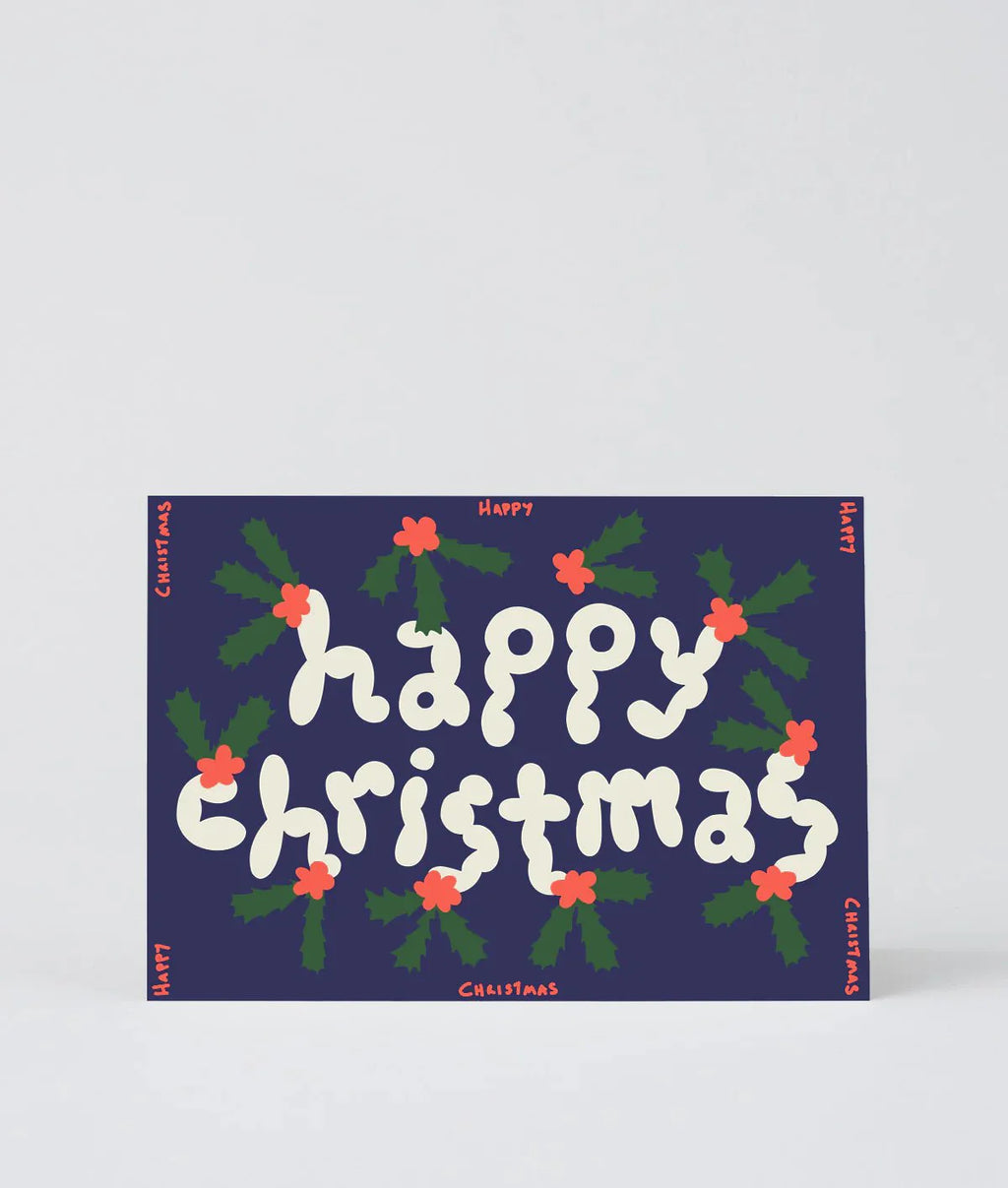 Happy Christmas Holly Embossed Card