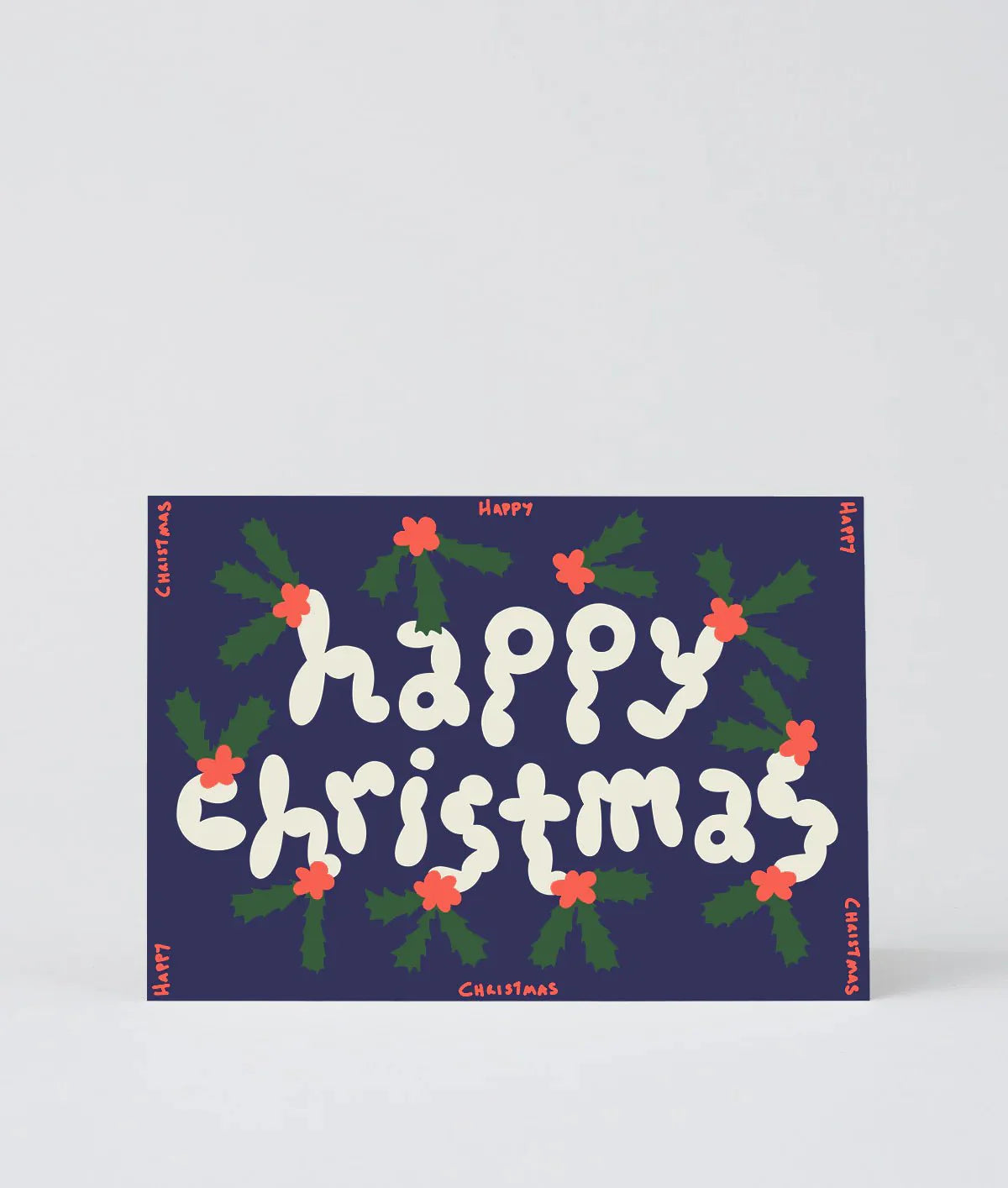 Happy Christmas Holly Embossed Card